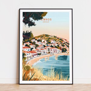 Poster di viaggio di Limnos, Grecia, decorazione murale dell'isola greca, stampa di Limnos, Grecia, regalo di compleanno, poster di viaggio personalizzato, arredamento per la casa