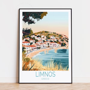Poster de voyage sur l'île grecque de Limnos, art mural sur l'île grecque, impression sur l'île grecque de Limnos, cadeau d'anniversaire, décoration d'intérieur, cadeaux personnalisés