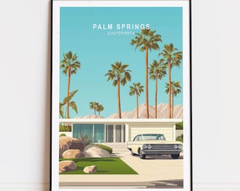 Póster de viaje de Palm Springs, arte mural de California, impresión de Palm Springs, California, decoración del hogar, regalo de cumpleaños, regalos personalizados