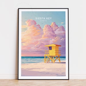 Pôster de viagem de Siesta Key, Flórida, arte de parede da Flórida, impressão de Siesta Key, presente de aniversário, decoração de casa, pôster de viagem minimalista