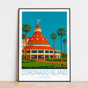 Pôster de viagem da Ilha Coronado, Califórnia, Arte de parede da Califórnia, Impressão da Ilha Coronado, Decoração de casa, Presentes de aniversário, Pôster de viagem personalizado