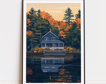 Muskoka Travel Poster, Canada Wall Art, Muskoka Canada Print, Birthday Present, Housewarming Gifts, Personalised Travel Poster