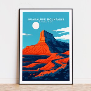 Poster de voyage dans les montagnes de Guadalupe, art mural Texas, impression de montagnes de Guadalupe, décoration d'intérieur, cadeaux d'anniversaire, affiche de voyage personnalisée