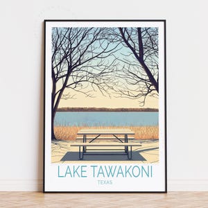 Poster de voyage du lac Tawakoni au Texas, art mural Texas, impression du lac Tawakoni, affiche de voyage personnalisée, décoration d'intérieur, cadeaux d'anniversaire