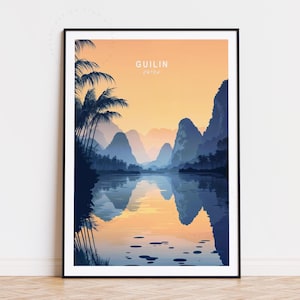 Guilin Travel Poster, China Wall Art, Guilin China Print, Home Decor, Minimalist Cityscape, Birthday Present, Personalised Gifts