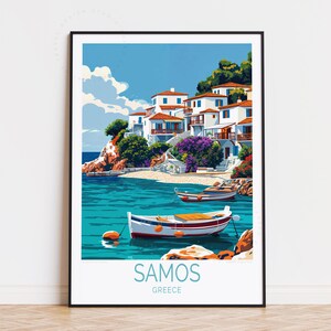 Poster di viaggio di Samos Grecia, arte murale Grecia, stampa di Samos, regali di compleanno, arredamento per la casa da viaggio, poster di viaggio personalizzato