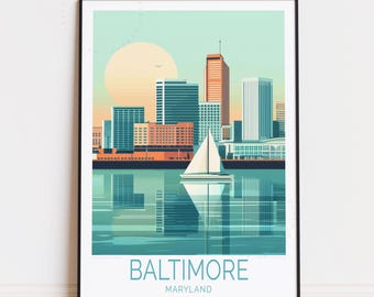 Baltimore Maryland Travel Poster, Maryland Wall Art, Baltimore Print, Birthday Present, Housewarming Gifts, Custom Travel Poster