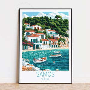 Poster di viaggio di Samos Grecia, arte murale Grecia, stampa di Samos Grecia, regalo di compleanno, arredamento per la casa, poster di viaggio personalizzato