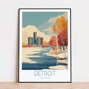 Detroit Michigan Travel Poster, Michigan Wall Art, Detroit Print, Travel Home Decor, Birthday Gifts, Wedding Present