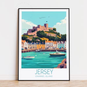 Jersey Kanalinseln Reiseplakat, Kanalinsel Wandkunst, Jersey England Druck, Geburtstagsgeschenke, personalisiertes Reiseplakat