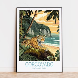 Cartel de viaje del Parque Nacional Corcovado, Arte de la pared de Costa Rica, Impresión del Parque Nacional Corcovado, Decoración del hogar, Cartel de viaje personalizado, Regalos de cumpleaños