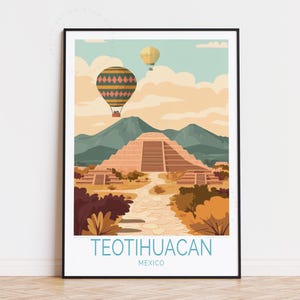 Poster di viaggio di Teotihuacán, Messico, Arte murale del Messico, Stampa di Teotihuacán, Arredamento per la casa, Poster di viaggio personalizzato, Regali di compleanno