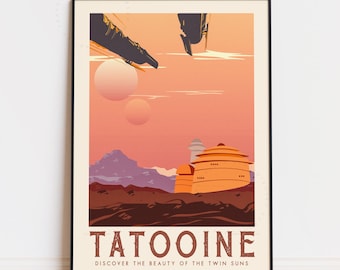 Star Wars, Tatooine Retro Travel Poster, Star Wars Original Trilogy Prints, Tatooine Hoth Endor A New Hope Empire Strikes Back