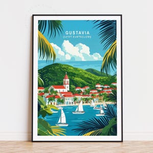 Gustavia Reiseposter, Saint Barthélemy Wandkunst, Gustavia Saint Barthélemy Druck, Wohnkultur, Geburtstagsgeschenke, minimalistische Stadtansicht