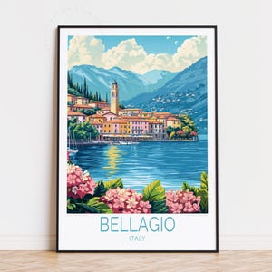 Affiche de voyage Bellagio en Italie, art mural Italie, impression Bellagio, décoration d'intérieur, cadeaux d'anniversaire, affiche de voyage personnalisée