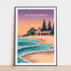 Póster de viaje de Cottesloe (Australia), arte mural australiano, impresión de playa de Cottesloe, póster de viaje personalizado, decoración del hogar, regalos de cumpleaños