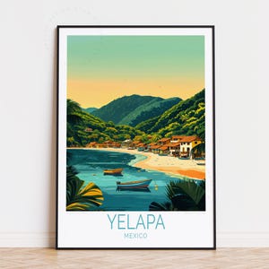 Poster de voyage Yelapa Mexique, art mural Mexique, impression Yelapa, cadeau d'anniversaire, cadeaux de pendaison de crémaillère, poster de voyage personnalisé