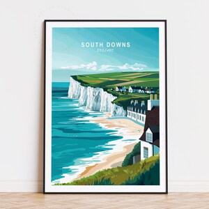 Affiche de voyage South Downs Angleterre, art mural Angleterre, impression parc national des South Downs, décoration d'intérieur, cadeaux d'anniversaire, affiche de voyage personnalisée
