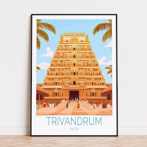 Affiche de voyage Trivandrum, art mural Inde, impression Trivandrum Kerala, décoration d'intérieur, affiche de voyage personnalisée, cadeaux d'anniversaire