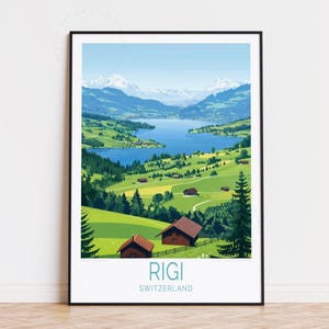 Póster de viaje de montaña Rigi, arte mural de Suiza, impresión de Rigi, arte mural de Rigi, decoración del hogar, regalo de cumpleaños