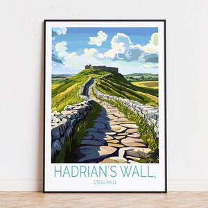 Póster de viaje del Muro de Adriano, arte mural de Inglaterra, impresión del Muro de Adriano de Inglaterra, regalo de cumpleaños, póster de viaje personalizado, regalos de inauguración de la casa