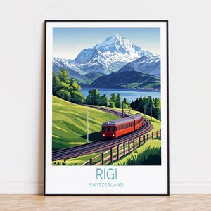 Póster de viaje de Rigi, Suiza, arte mural de Suiza, impresión de la montaña Rigi, regalo de cumpleaños, decoración del hogar, póster de viaje personalizado