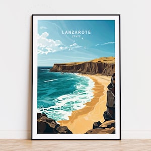Póster de viaje de Lanzarote, España, arte mural de España, impresión de Lanzarote, decoración del hogar, regalo de cumpleaños, póster de viaje personalizado