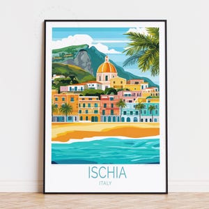 Affiche de voyage Ischia en Italie, art mural Italie, impression Ischia, cadeaux de pendaison de crémaillère, cadeau d&#39;anniversaire, affiche de voyage personnalisée