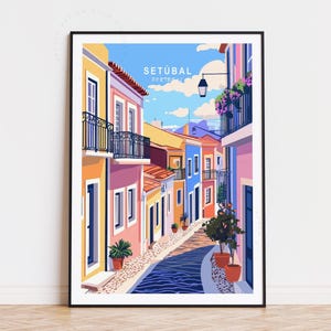 Cartel de viaje de Setúbal, arte de la pared de Portugal, impresión de Setúbal Portugal, decoración del hogar, regalos de cumpleaños, cartel de viaje minimalista