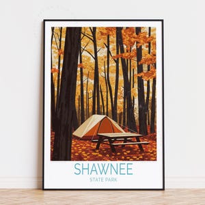 Póster de viaje del Parque Estatal Shawnee, arte mural de Pensilvania, impresión de camping del Parque Estatal Shawnee, decoración del hogar, póster de viaje personalizado, regalos de cumpleaños