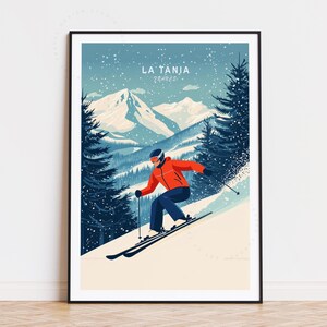 Affiche de voyage La Tania, art mural France Courchevel, impression station de ski La Tania, décoration d'intérieur, cadeaux d'anniversaire, affiche de voyage minimaliste