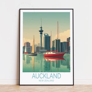 Poster de voyage Auckland, Nouvelle-Zélande, art mural Nouvelle-Zélande, impression Auckland, décoration d&#39;intérieur, cadeaux d&#39;anniversaire, poster de voyage personnalisé