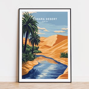 Sahara Wüste Reise Poster, Afrika Wandkunst, Sahara Wüste Afrika Druck, Wohnkultur, Geburtstagsgeschenke, minimalistische Stadtlandschaft