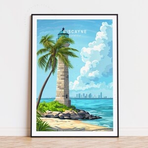 Biscayne Travel Poster, Florida Wall Art, Biscayne National Park  Print, Birthday Present, Home Decor, Minimalist Cityscape