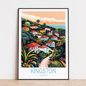 Poster de voyage Kingston Jamaïque, art mural Jamaïque, impression Kingston, cadeaux d'anniversaire, décoration d'intérieur, affiche de voyage personnalisée