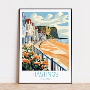 Hastings England Travel Poster, England Wall Art, Hastings Print, Home Decor, Birthday Gifts, Personalised Travel Poster