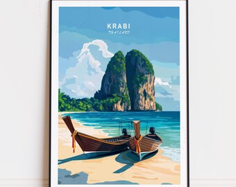 Krabi Travel Poster, Thailand Wall Art, Krabi Thailand Print, Birthday Gifts, Custom Travel Poster, Home Decor, Minimalist Cityscape