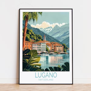 Poster de voyage Lugano Suisse, art mural Suisse, impression Lugano, cadeau d'anniversaire, cadeaux personnalisés, décoration d'intérieur