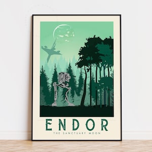 Star Wars, Forest Moon of Endor Retro Reiseplakat, Star Wars Original Trilogy Prints, Tatooine Hoth Endor, Star Wars Kunst & Sammlerstücke