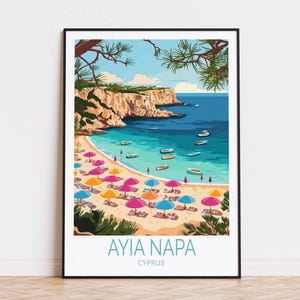 Affiche de voyage Ayia Napa Chypre, art mural Chypre, impression Ayia Napa, cadeaux d'anniversaire, affiche de voyage personnalisée, décoration d'intérieur