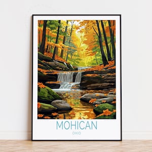 Poster turistico del Mohican State Park, Ohio, arte murale degli Stati Uniti, stampa del Mohican State Park, Ohio, arredamento per la casa, regali di compleanno