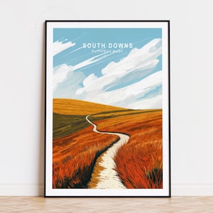 South Downs National Park Travel Poster, England Wall Art, South Downs Print, Home Decor, Birthday Present, Custom Travel Poster