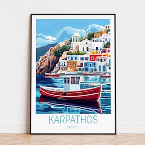 Poster di viaggio di Karpathos, Grecia, arte murale greca, stampa di Karpathos, regali di compleanno, poster di viaggio personalizzato, arredamento per la casa