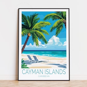 Impresión de viaje a las Islas Caimán, arte mural caribeño, póster de las Islas Caimán, decoración del hogar, regalos de cumpleaños, regalo de boda