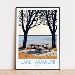 Poster de voyage sur le lac Tawakoni au Texas, art mural Texas, impression sur le lac Tawakoni, cadeau d'anniversaire, affiche de voyage personnalisée, cadeaux de pendaison de crémaillère