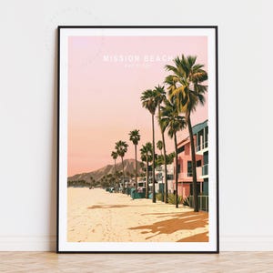 Mission Beach California Travel Poster, San Diego Wall Art, Mission Beach Print, Birthday Gifts, Home Decor, Minimalist Cityscape