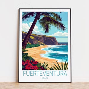 Poster di viaggio di Fuerteventura, stampa murale delle Isole Canarie, stampa di Fuerteventura, Spagna, regalo di compleanno, regali di inaugurazione della casa