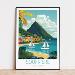 Soufrière Sainte-Lucie, affiche de voyage, art mural Sainte-Lucie, impression soufrière, cadeaux d'anniversaire, affiche de voyage personnalisée, décoration d'intérieur