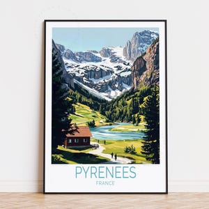 Affiche de voyage Pyrénées France, art mural France, impression parc national des Pyrénées, cadeaux d'anniversaire, décoration d'intérieur, affiche des Pyrénées
