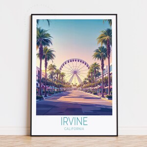 Poster de voyage Irvine en Californie, art mural Californie, impression Irvine, décoration d'intérieur, poster de voyage personnalisé, cadeaux d'anniversaire